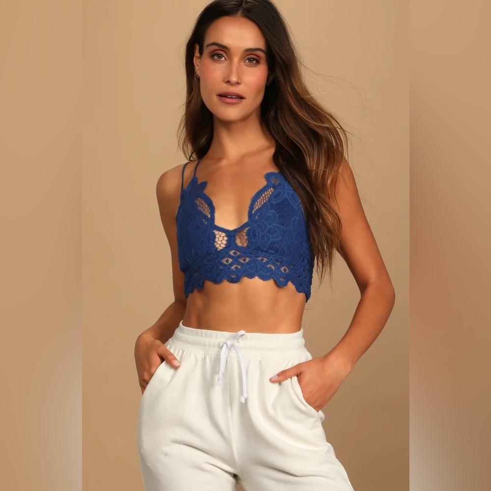 Free People Adella Blue Lace Bralette